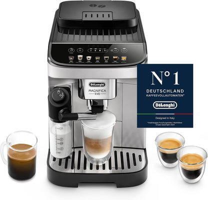 De’Longhi Magnifica Evo (ECAM292.81.SB)- Kaffeevollautomat mit Vollautomatischem cremigen Milchschaum, 7 One-Touch-Getränke, Cappuccino & Espresso, Kaffeemaschine, Soft-Touch-Bedienfeld, Silber