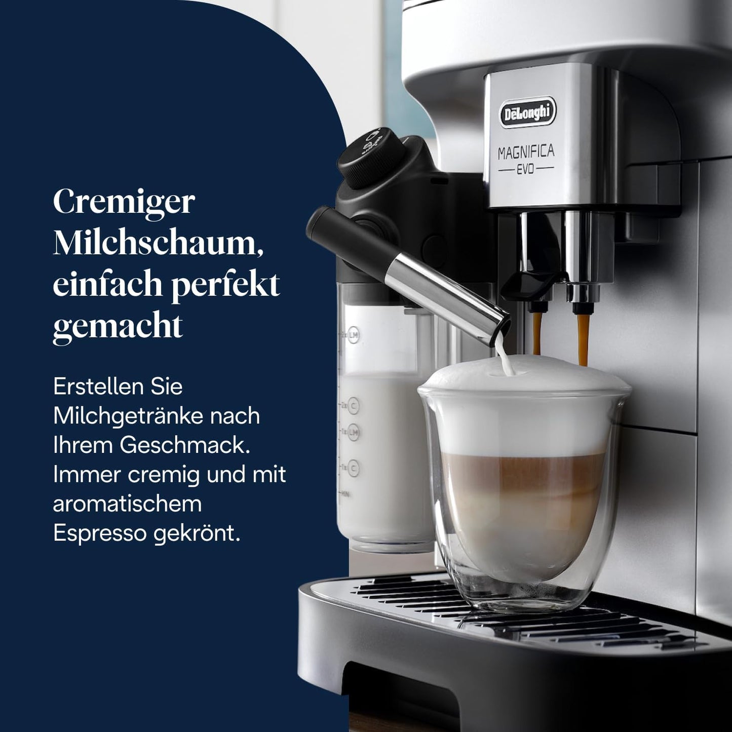 De’Longhi Magnifica Evo (ECAM292.81.SB)- Kaffeevollautomat mit Vollautomatischem cremigen Milchschaum, 7 One-Touch-Getränke, Cappuccino & Espresso, Kaffeemaschine, Soft-Touch-Bedienfeld, Silber