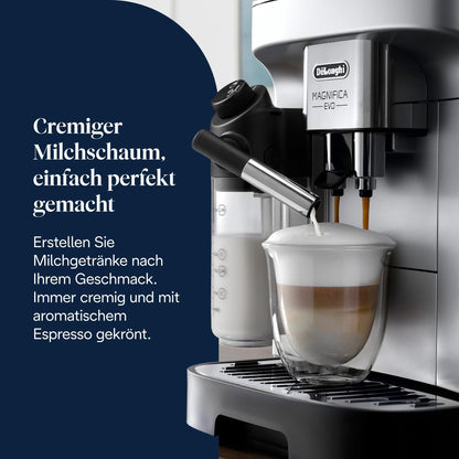 De’Longhi Magnifica Evo (ECAM292.81.SB)- Kaffeevollautomat mit Vollautomatischem cremigen Milchschaum, 7 One-Touch-Getränke, Cappuccino & Espresso, Kaffeemaschine, Soft-Touch-Bedienfeld, Silber
